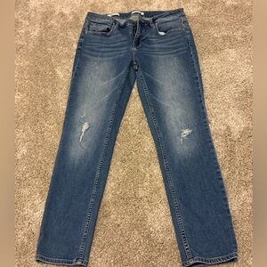 Vigoss Blue Straight Leg Jeans with Distressed Details